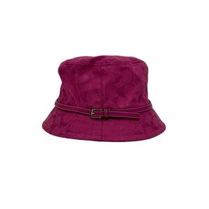 Vintage Coach PINK Monogram CC Logo Bucket Hat w/Leather Belt Accent Y2K